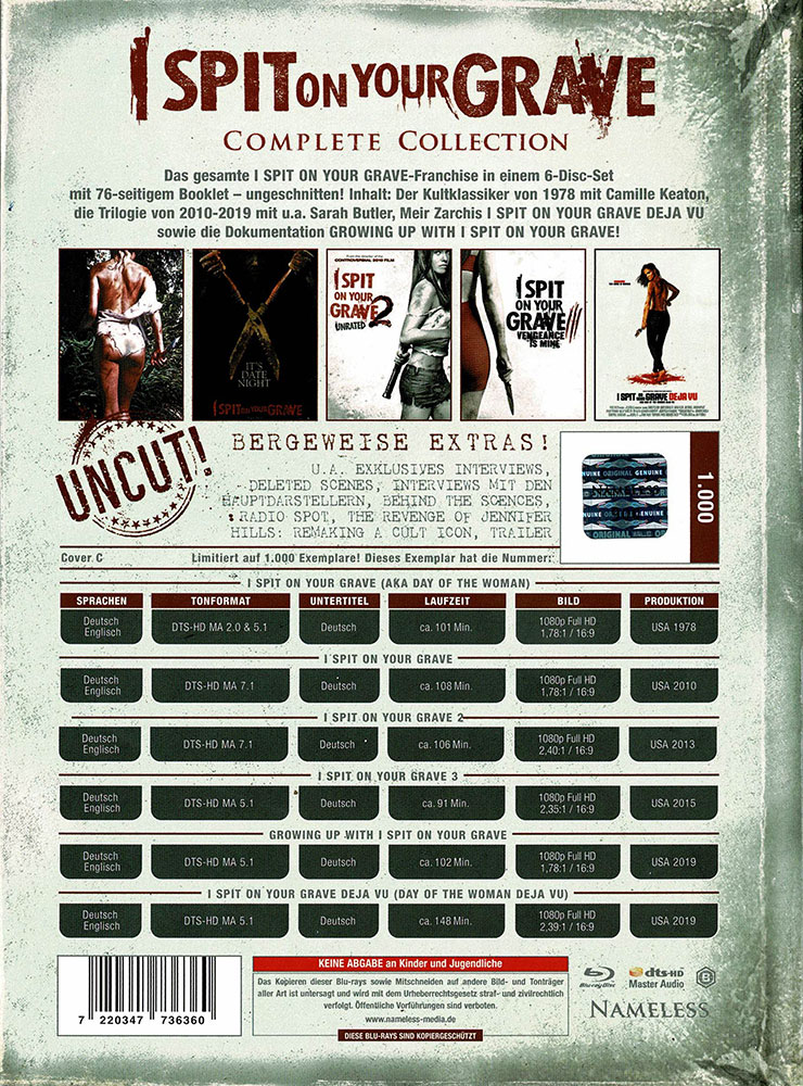 I SPIT ON YOUR GRAVE - Complete Collection (Blu-Ray) (6Discs) - Cover C - Big Book Collection - B-Ware ohne Limitierungsnummer!