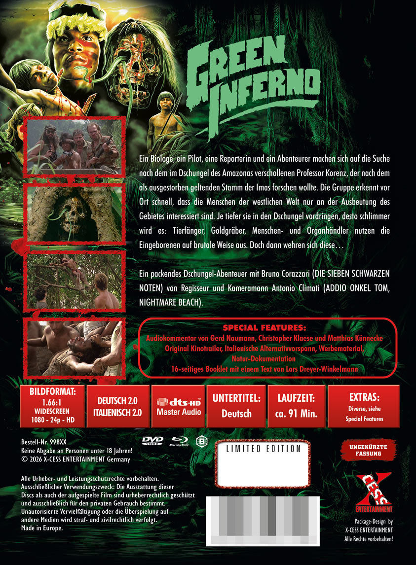 GREEN INFERNO (Blu-Ray) - Mediabook (wattiert) - Limited 222 Edition + Bonus-DVD