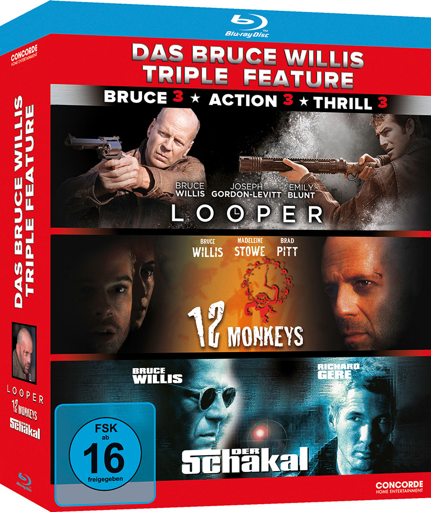 BRUCE WILLIS TRIPLE FEATURE (Blu-Ray) (3Discs) (Looper, 12 Monkeys & Der Schakal)